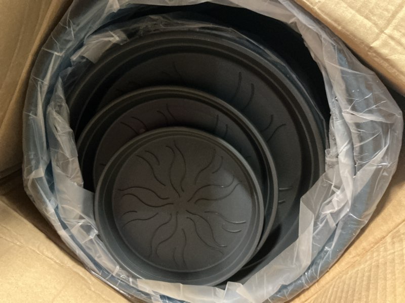Condition photo showing Good Condition for 24,21,11 inch large plastic planters with drainage hole and saucer - set of 3 tall plant pots indoor flower pot tall round planters outdoor large tall planter dark blue