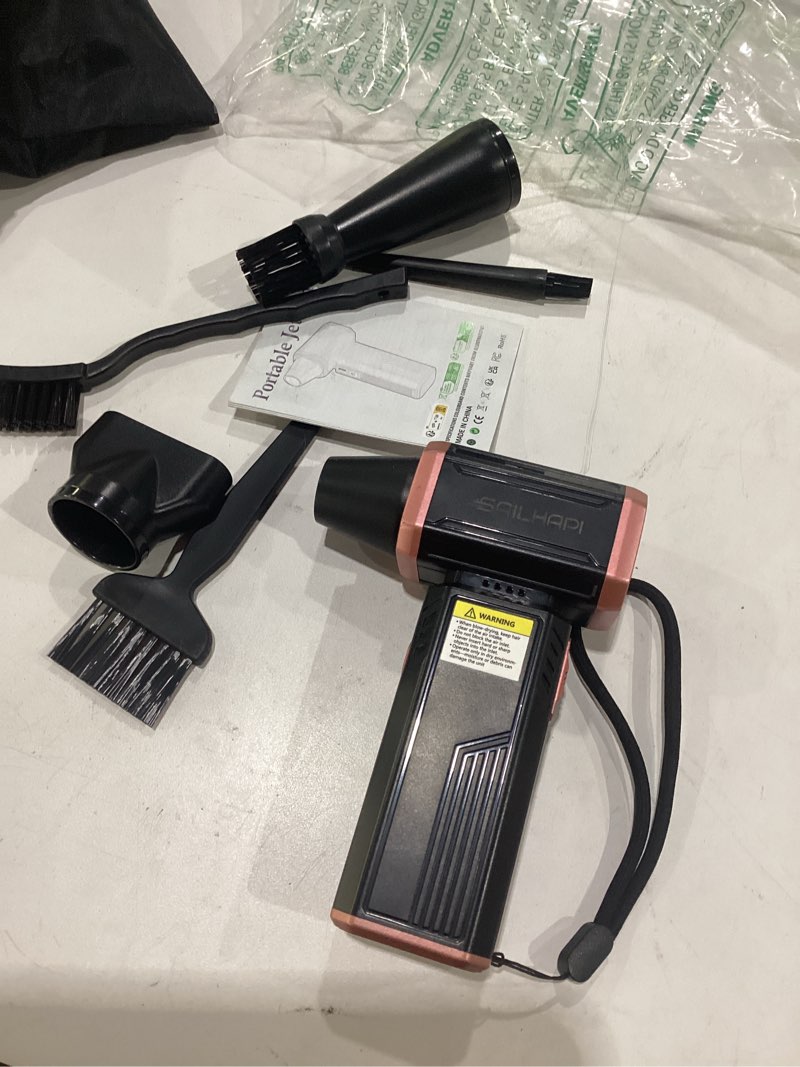 Condition photo showing As Is for compressed air duster 300000rpm, high-speed cordless blower for barber with variable speed, electric dust blower for keyboard, car, pc, hair cut, replaces canned air, gifts for men gold+black