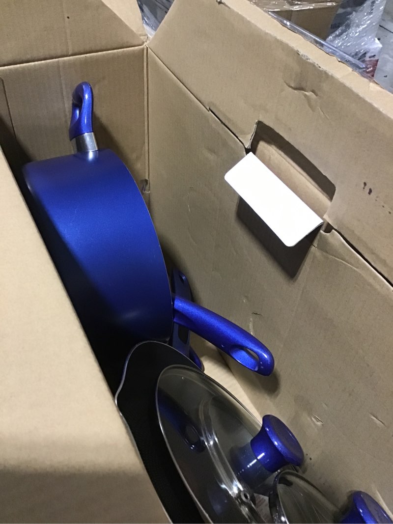 Condition photo showing As Is for T-fal Excite ProGlide Nonstick Thermo-Spot Heat Indicator Dishwasher Oven Safe Cookware Set, 14-Piece, Blue