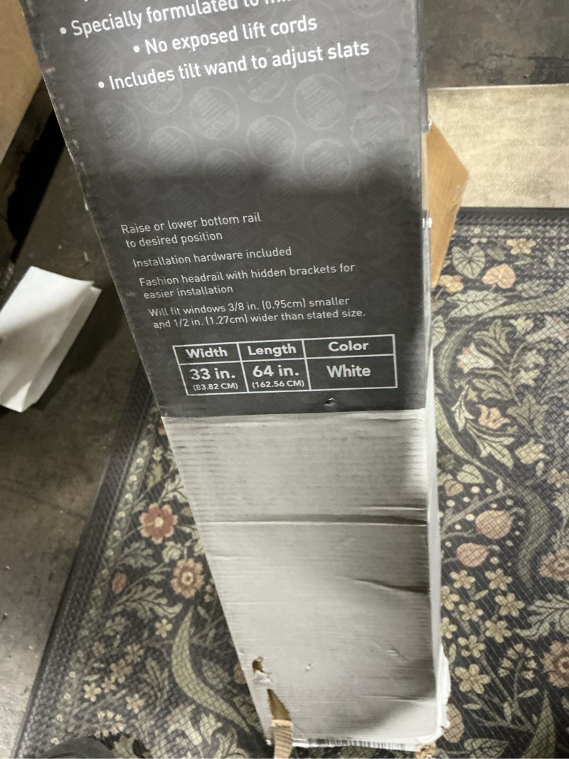 Condition photo showing Good Condition for cordless room darkening mini blind - 33 inch width, 64 inch length, 1" slat size - pearl white - cordless gii deluxe sundown horizontal windows blinds for interior by achim home decor white 33"w x 64"h