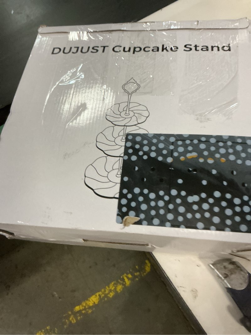 Condition photo showing New/Like New for dujust luxury larger 3-tier cupcake stand tower, british style porcelain serving tray with golden trim, food grade dessert display stand for tea party & home décor - 45% larger plates elegant white larger