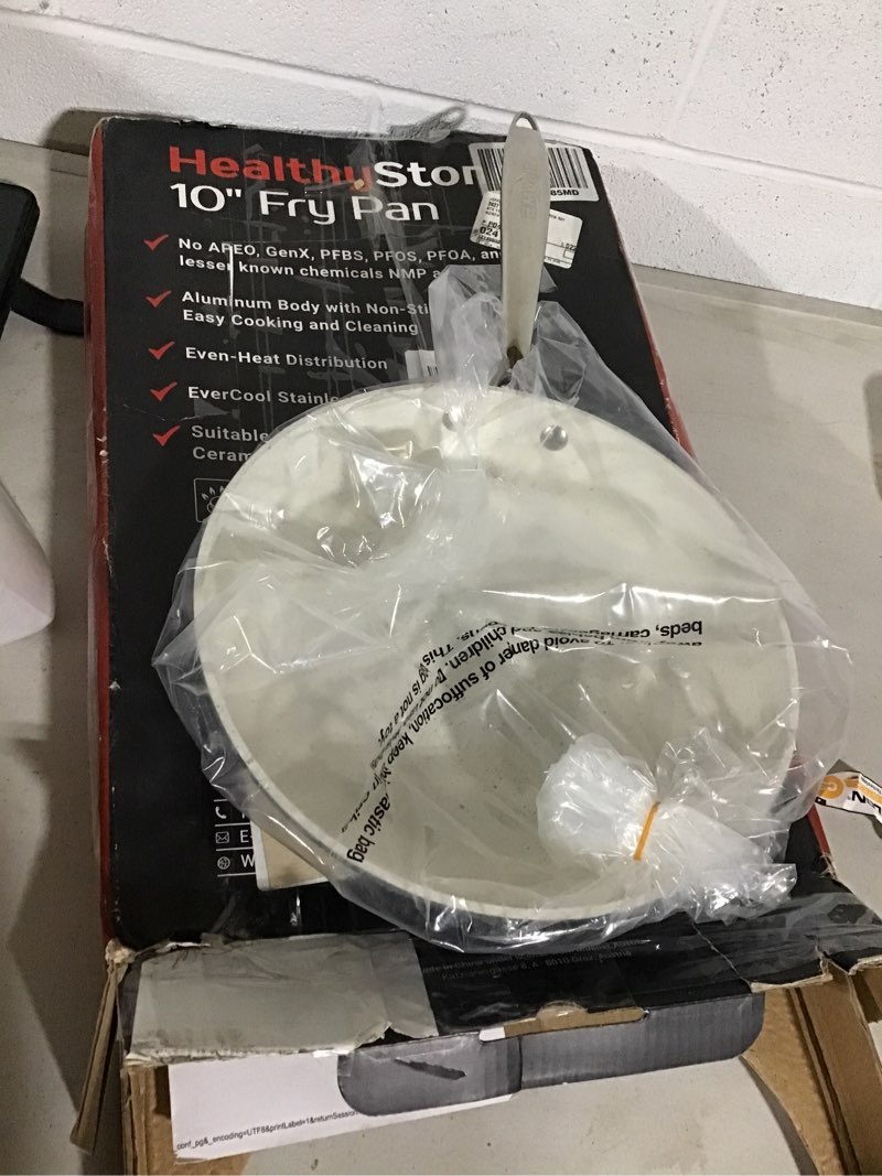 Condition photo showing New/Like New for mueller frying pan, heavy duty german stone coating non stick frying pans, no pfoa or apeo, paella pan, dishwasher and oven safe, even heat distribution, cool stainless steel handle, light grey