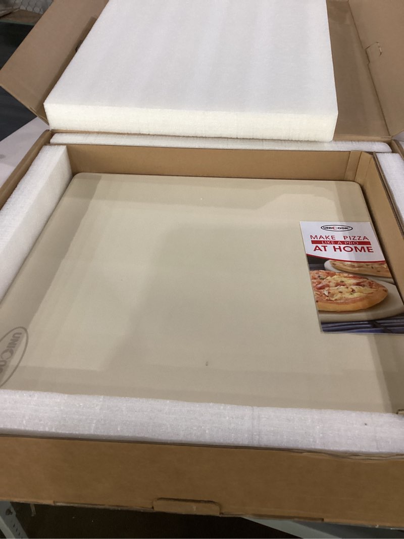 Condition photo showing As Is for unicook extra large pizza stone 18 inch, square baking stone for oven and grill, heavy duty bread pizza pan, thermal shock resistant cooking stoneware 18" x 18" square