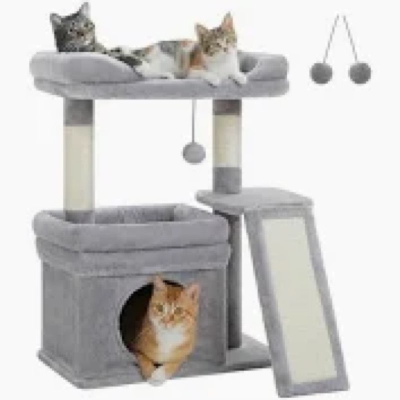 PEQULTI Small Cat Tree Tower for Large Adult Cats with Wide Top Perch, Private Cat Condo and Sisal S