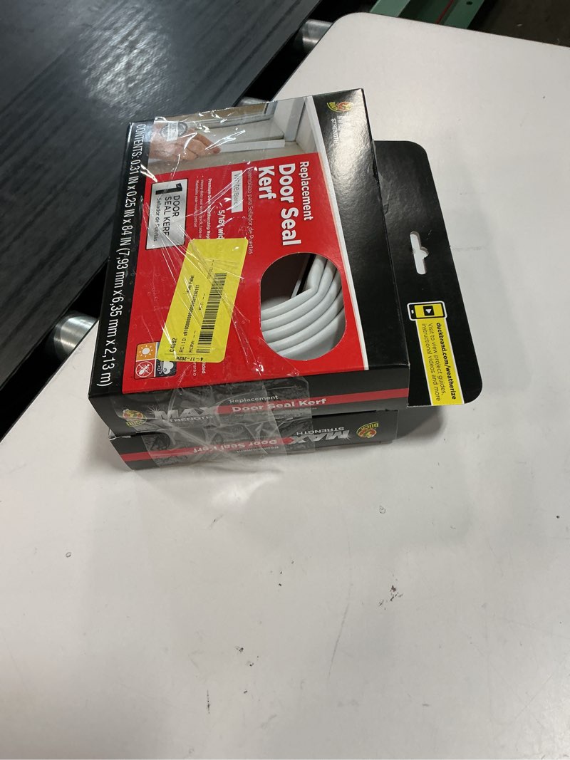 Condition photo showing New/Like New for (2 pack)duck brand .25 in. thick max strength replacement door seal, white weather stripping 84 in. length