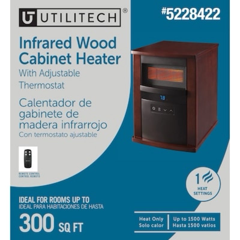 utilitech rn24083104jk 1500 -watt infrared quartz cabinet indoor electric space heater 