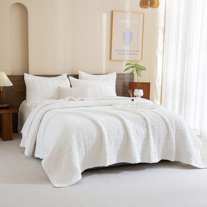 Sanracie Stonewashed Oversized King Bedspread(128"x120"), Cotton Milk White Extra Large Wide Oversiz