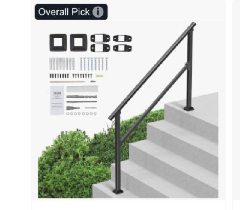 VEVOR Handrails for Outdoor Steps, 4-5 Step Stair Hand Rail Kit, Transitional Carbon Steel Railings 