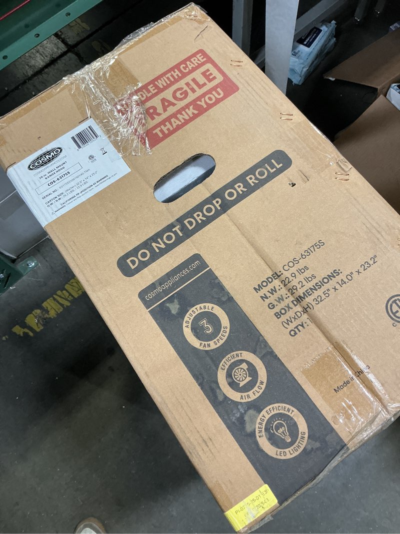 Condition photo showing Good Condition for COSMO COS-63175S 30 in. Vista Collection 380 CFM Ducted Wall Mount Range Hood, Touch Controls, LED Lights, Stainless Steel 30 inch Digital Stainless Steel