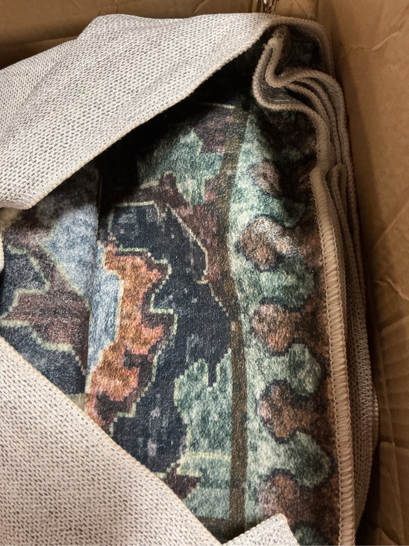 Condition photo showing Good Condition for 9x12 area rugs for living room, machine washable low pile rug, non slip backing boho rugs for bedroom, printed soft vintage carpet sienna brown 9 x 12 9' x 12' (rectangular) 04/chocolate/sienna/chambray/olive