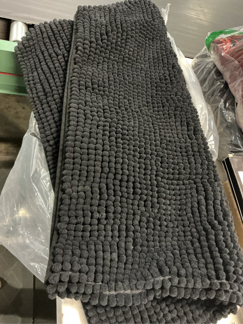 Condition photo showing New/Like New for subrtex bathroom rugs, 24" x 60" chenille bath rug soft short plush bath mat soft shower mat water absorbent shower mat quick dry machine washable, black black 2' x 5' (runner)