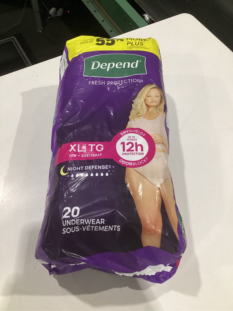 Condition photo showing New/Like New for depend night defense adult diapers, incontinence & postpartum bladder leak underwear for women, disposable, overnight, extra-large, blush, 20 count, packaging may vary x-large 20
