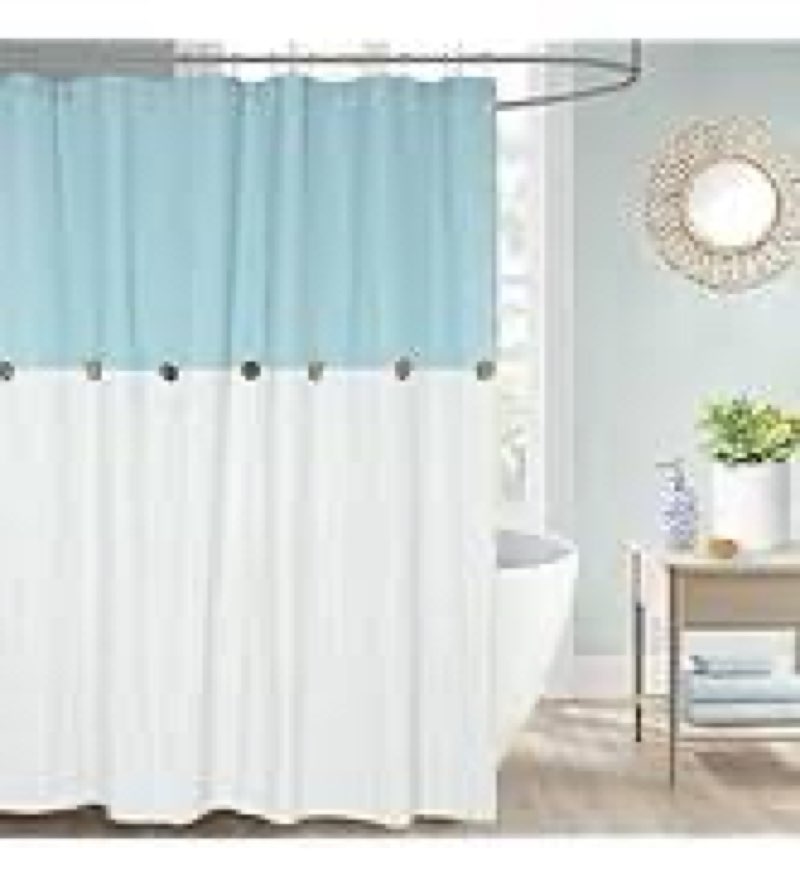 Farmhouse Shower Curtain Linen Button Woven Fabric Country Rustic Western, Blue & Cream 72" W x 72" L Button-blue & Cream 72"W x 72"L