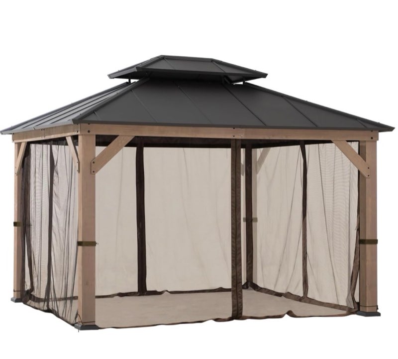 Sunjoy Replacement Mosquito Netting Panels,Waterproof 4-Panels Screen Walls for 10 x 12 ft Gazebo, Patio & Backyard Protection, Brown