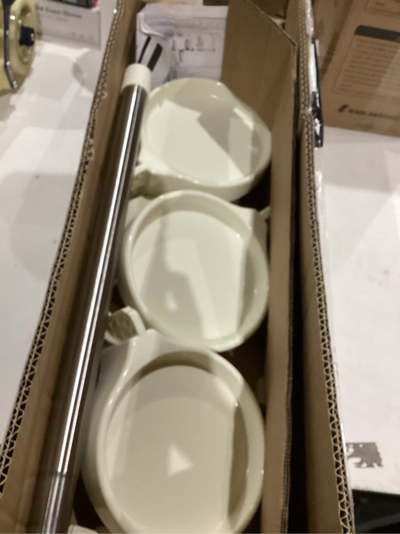 Condition photo showing Good Condition for Hershii 4-Tier Indoor Plant Stand Tension Pole Corner Standing Shelf Adjustable Stands for Flower Pots Windowsill Bathroom Vanity Display Rack - Ivory 3 Trays & 1 Hook Ivory