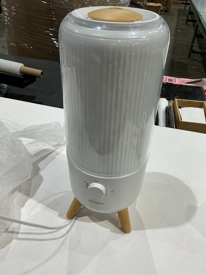 Condition photo showing Good Condition for homedics ultrasonic humidifier, bedrooms and home offices, 0.97-gallon tank, 45-hour runtime, visible ultra-quiet cool mist, aromatherapy, demineralization cartridge, night-light, auto-off, white