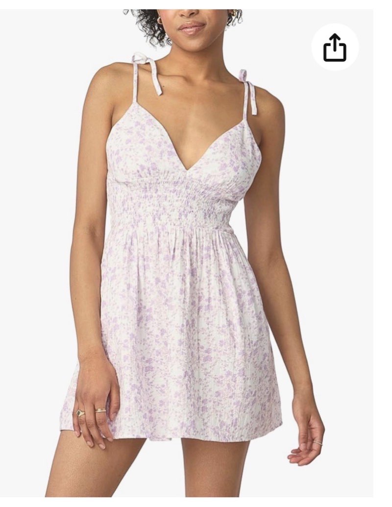 florence by mills Womens Garden Party Smocked Waist Dress Dark Lavender Fog Floral Vine/White Ground