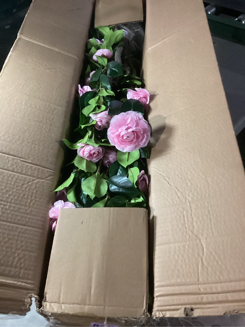 Condition photo showing As Is for 2 pack 42" artificial camellia tree with 36 blooming flowers faux floral trees tall plastic potted fake plant for indoor outdoor office shop home room porch front door pink