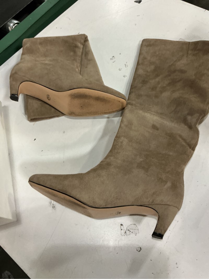 Condition photo showing As Is for modatope knee high boots women square toe kitten heel tall boots womens fashion long boots 7.5 suede camel