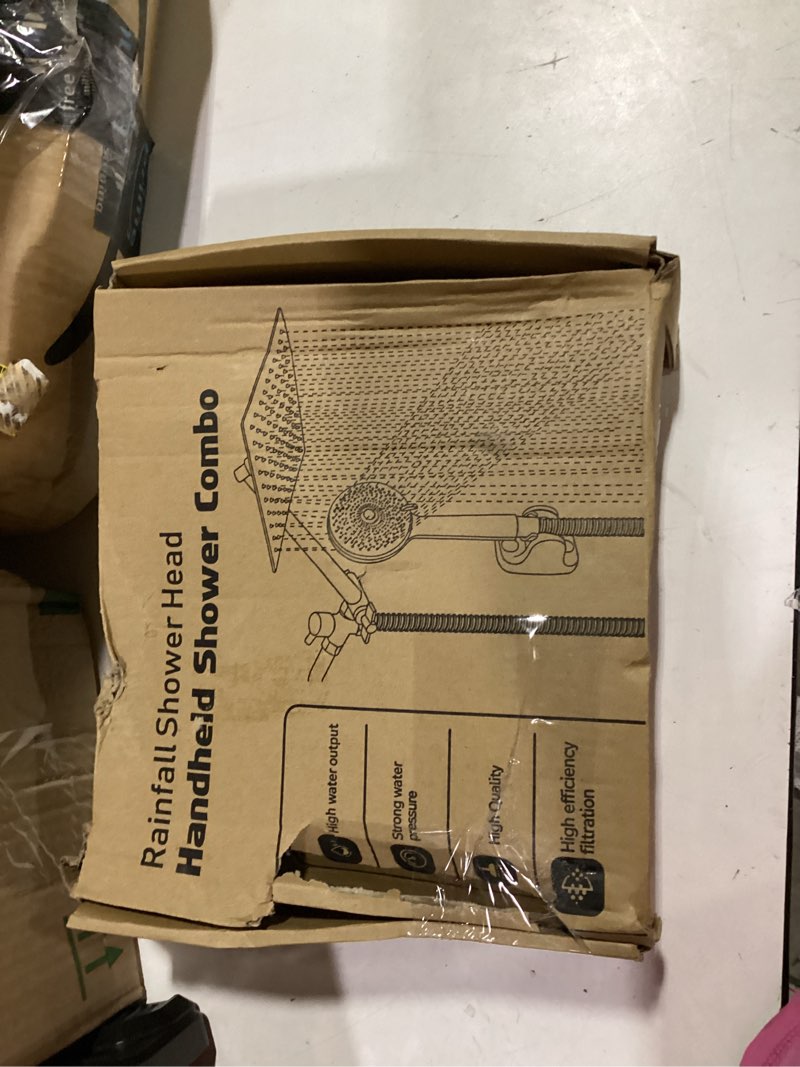 Condition photo showing Good Condition for might be missing hardware. shower head, 8 inch multifunction high pressure rain shower head with handheld spray combo with 11'' angle adjustable extension arm/flow regulator/shower system matte black black 8 inch