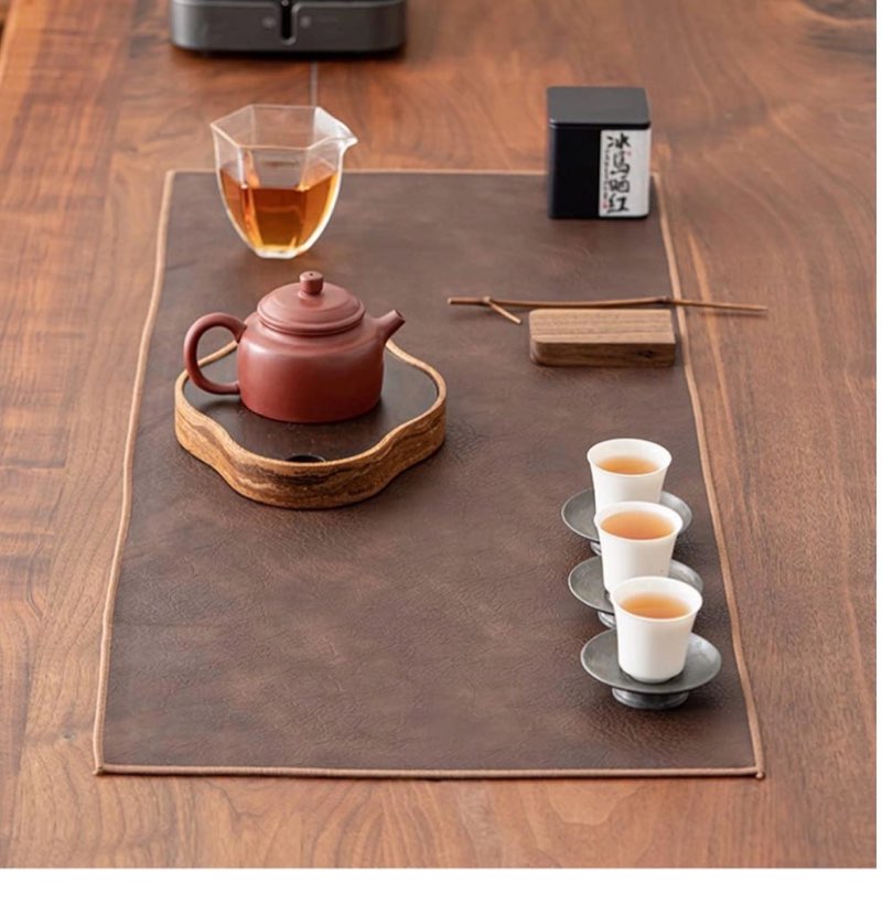 comfeeling waterproof pu leather table runner, 20×39 inch vintage coffee/tea mats, heat resistant & 