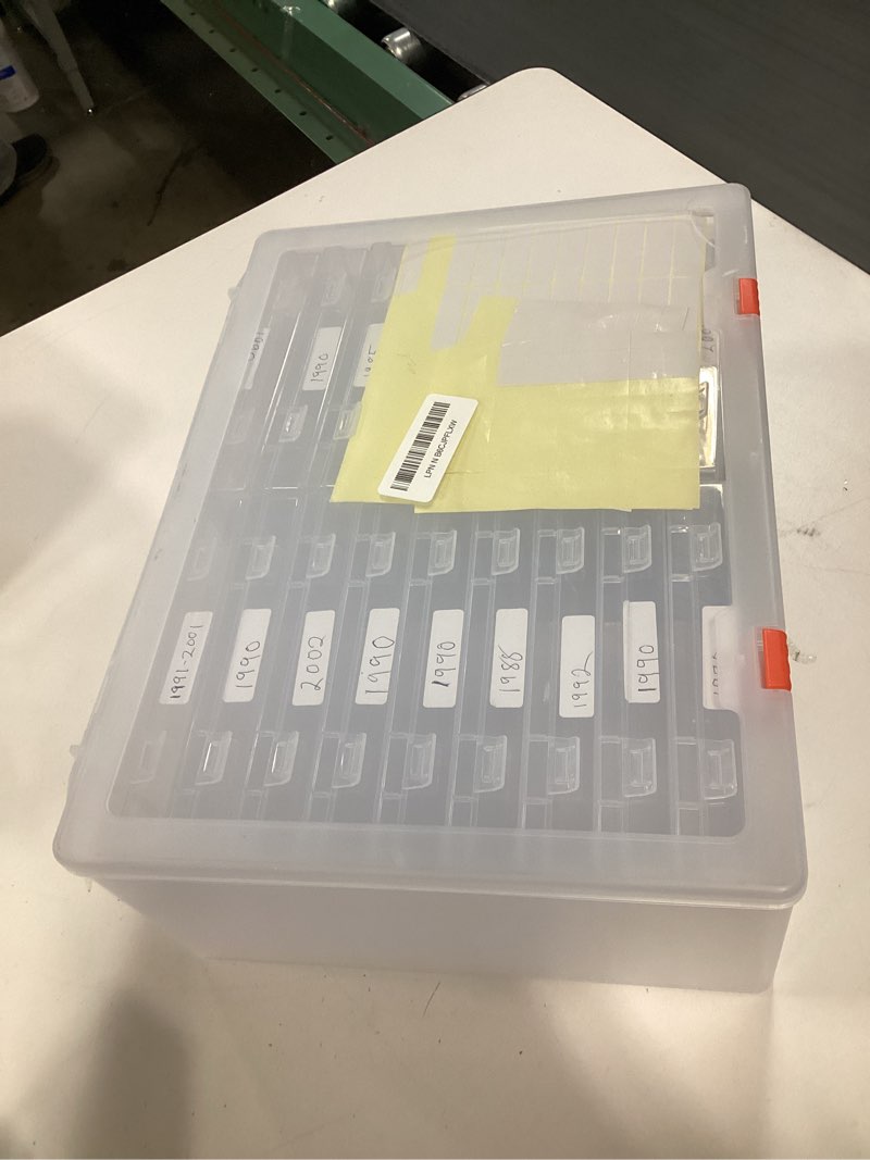 Condition photo showing As Is for Photo Storage Box 4x6, 18 Inner Extra Large Organizer Acid-Free Photo Keeper Storage Case, Plastic Craft Storage Box for Stickers Stamps Seeds (Clear, 18 Boxes) 18 Boxes Clear