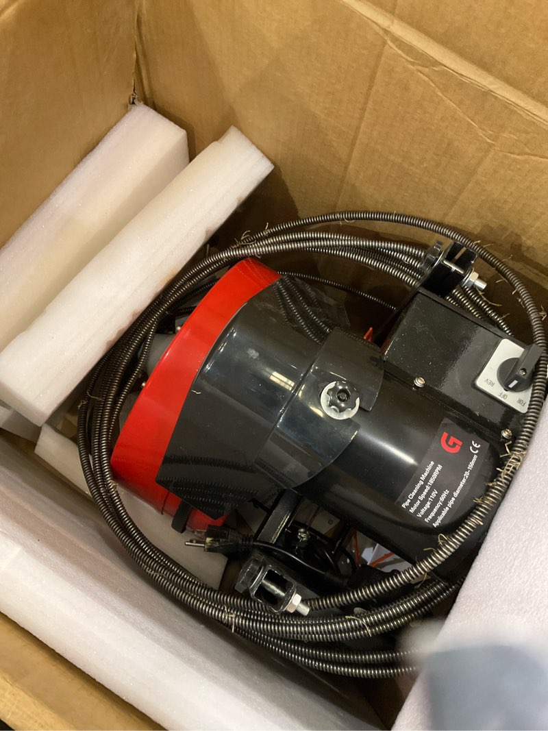 Condition photo showing As Is for 100ft 3/8 Inch Drain Cleaner Machine, 370W Portable Drain Cleaning Machine Electric Drain Snake with 8 Cutters Gloves, Electric Drain Clog Remover Plumbing Tool for 2 to 4 in Pipes 100 FT 3/8 Inch