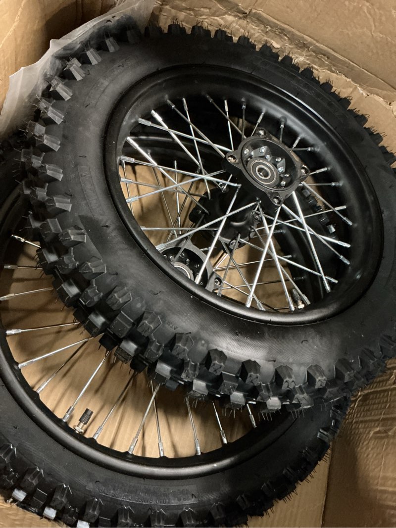 Condition photo showing As Is for 3.00-14 90/100-14 Rear And 2.75x17 70/100-17 Front Wheel Dirt Bike Rim With 15mm Bearing for 110cc 125cc 140cc 150cc 160cc TTR125 RM80 RM85 KLX140R DB17 DB27 Apollo RFZ SSR Baja Pit Bike