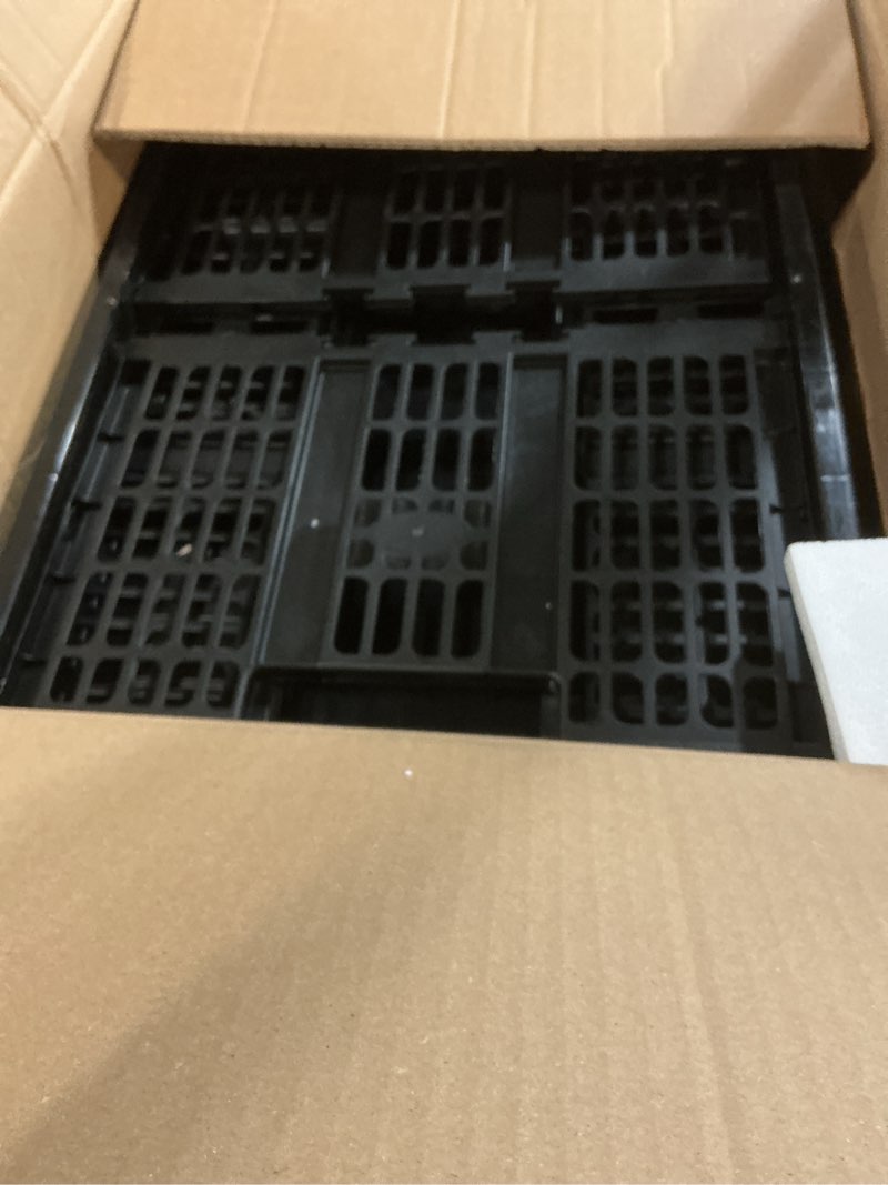 Condition photo showing As Is for CleverMade Collapsible Utility Crates-Obsidian 3pck 45L / 11 Gal holds 66 lbs - Stackable Containers Heavy Duty Capacity Crates Space-Saving Baskets Black (45L) - Utility Crate - Pack of 3