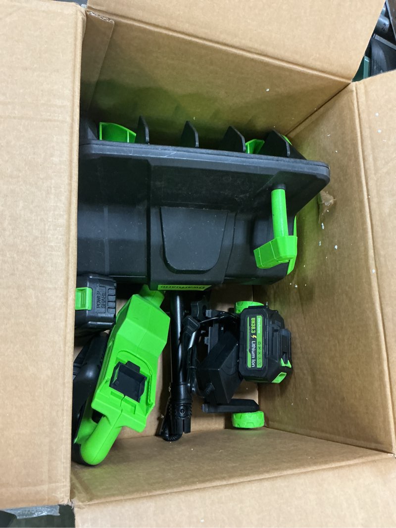 Condition photo showing As Is for 40V Cordless Snow Shovel, 13 Inch 4.0Ah Electric Snow Shovel with Directional Plate, Brushless Cordless Snow Blower for Pathway, Patio, Deck, Driveway, Green