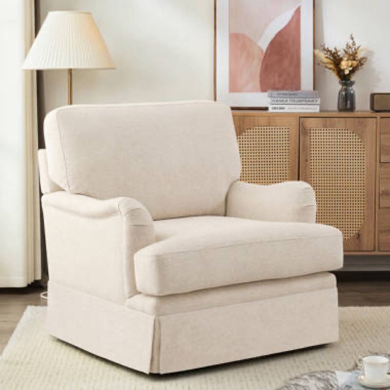 Louretha 34\" Wide Fabric Upholstered Swivel Armchair Fabric: White Fabric