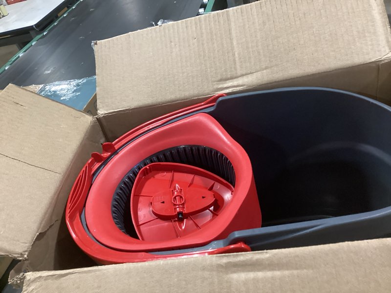 Condition photo showing As Is for O-Cedar EasyWring Microfiber Spin Mop, Bucket Floor Cleaning System, Red, Gray, Standard Easywring Spin Mop & Bucket