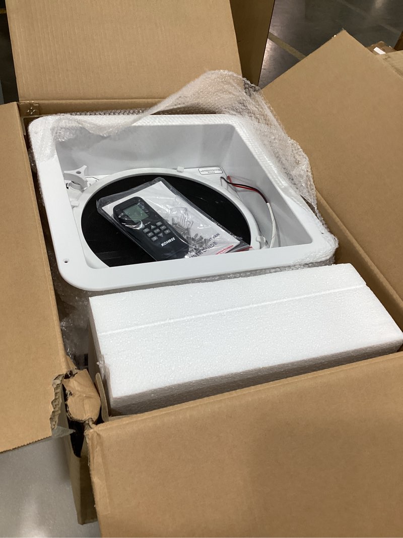 Condition photo showing Good Condition for kohree rv vent fan, deluxe, 14x14, tinted | 10 speed reversible, powerful, quiet, built-in rain shield, with thermostat and remote control, for camper trailer