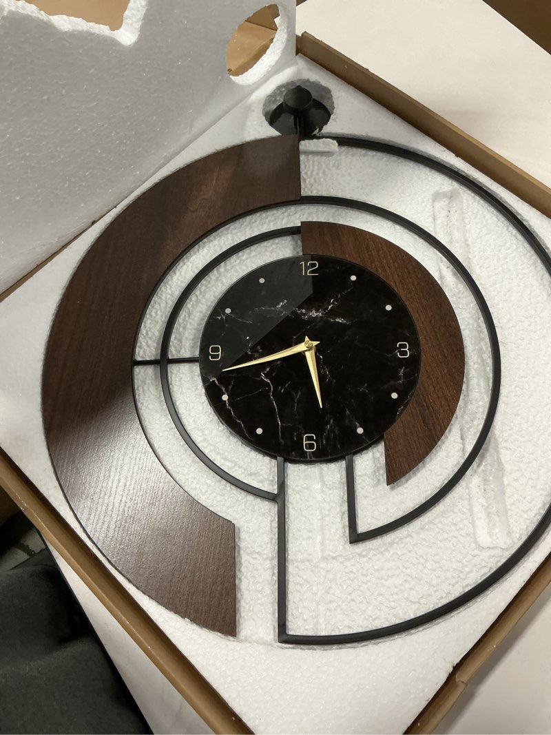 Condition photo showing Good Condition for Modern Walnut Marble Dial Wall Clock, Large Wood Metal Frame Silent Non Ticking Wall Clocks for Living Room, Bedroom Decoration, Contemporary Home Wall Decor Gift Idea, 22 in 1.Large(22 in)