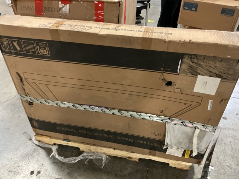 Condition photo showing New/Like New for transolid fl4832r-31 linear 48-in w x 32-in l rectangular alcove concealed end drain shower base with right hand drain, white