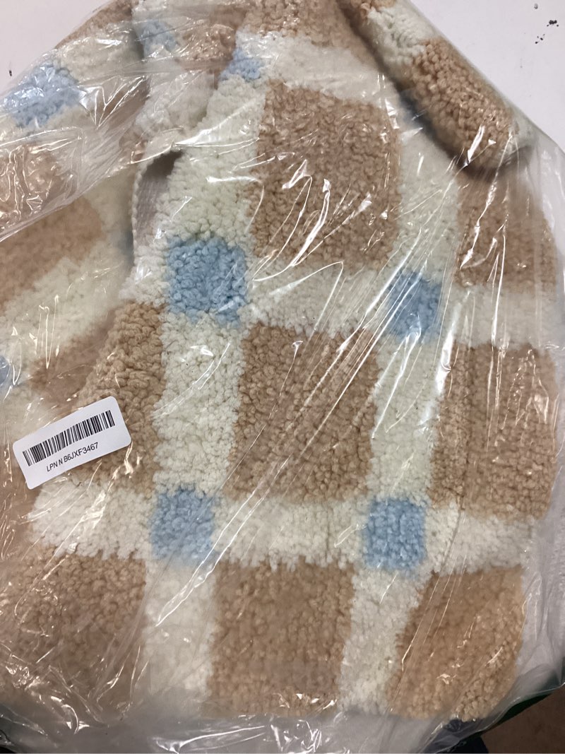 Condition photo showing Good Condition for gib bathroom runner rug mat 63" x 20", extra soft absorbent plush fluffy bath rugs, non-slip washable bath mats for bathroom floor shower bedroom decor, warm beige cream checkered with blue accents checkered beige 1'8" x 5'3" (runner)