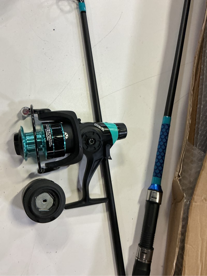 Condition photo showing As Is for sougayilang 3 piece baitfeeder combo surf fishing rod combo medium/heavy travel spinning rod with 4000 size reel (9’