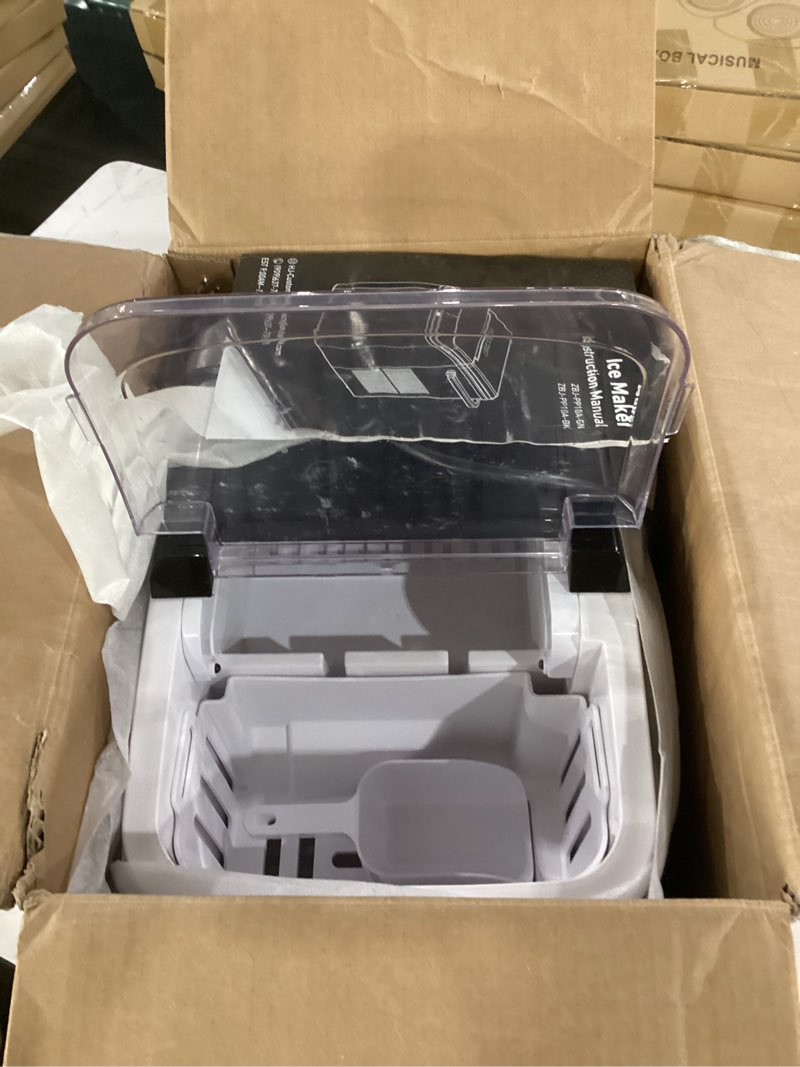 Condition photo showing Good Condition for not tested**** newbulig ice makers countertop with handle, portable ice machine, 9 bullet cubes in 6 mins, 26lbs in 24hrs, auto-cleaning, with basket and scoop, for home, kitchen, rv, camping, black black handle 12.5\"*11.6\"*8.8\"