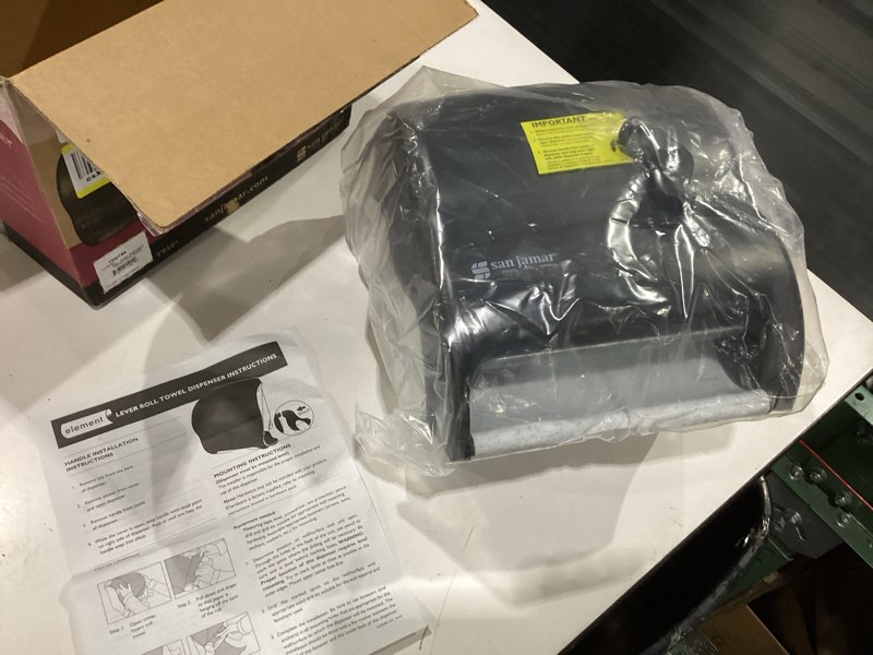 Condition photo showing New/Like New for san jamar element paper towel dispenser, manual lever roll for bathroom and kitchen, 12.75" x 12.5" x 8.5", 1 count, black pearl