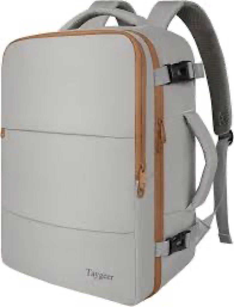 taygeer 35l carry on travel backpack for women, personal item backpack with water bottle pocket, fits 15.6 inch laptop, large weekender bag for women men hiking gift, dark brown khaki large puttybrowm khaki