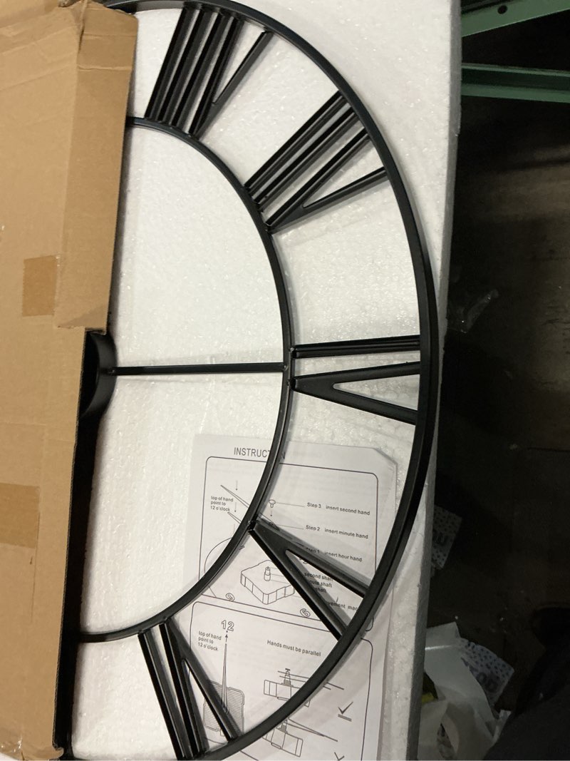Condition photo showing Good Condition for antique tower 24 inch large roman numeral wall clock, indoor outdoor patio waterproof oversized decorative contemporary clock, antique black metal wall clock battery operated retro art hanging clock,2 black 24in