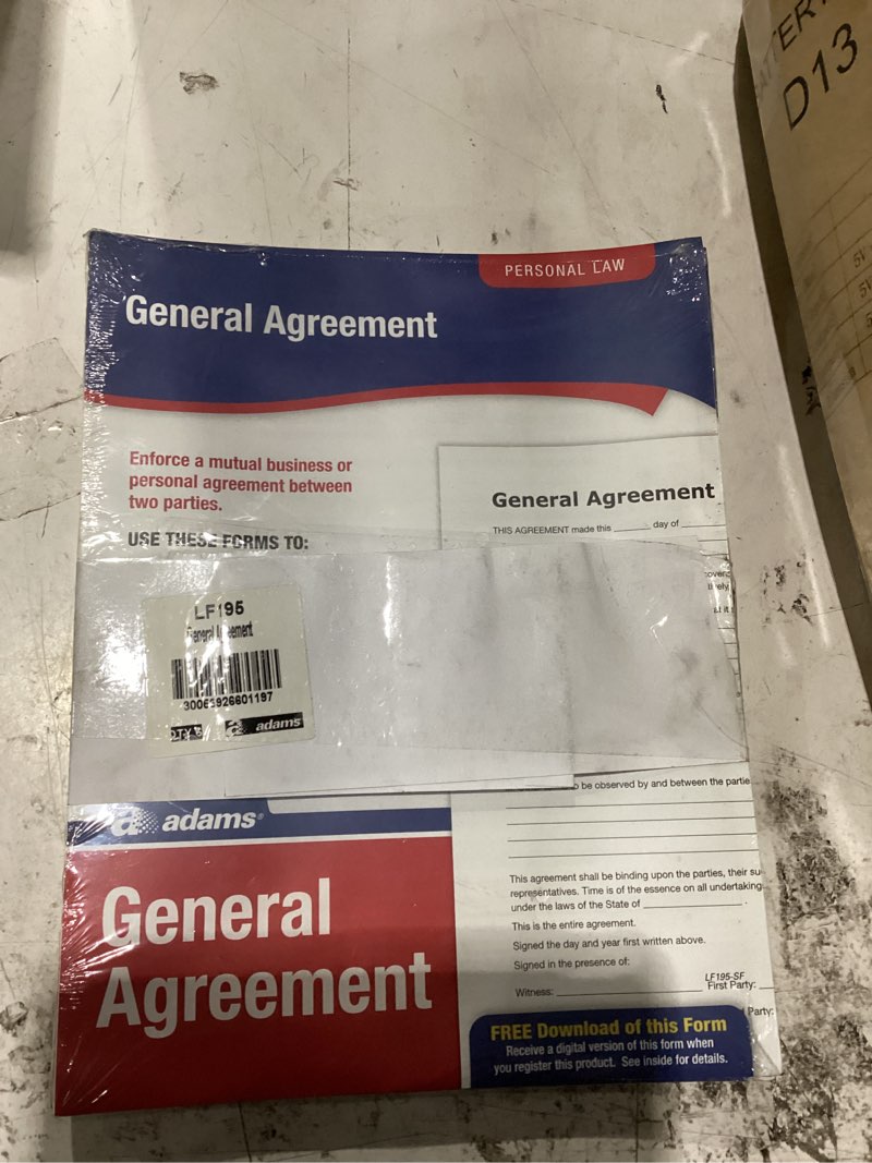 Condition photo showing New/Like New for adams personal legal forms and agreements, downloadable product details on packaging (ss4322)