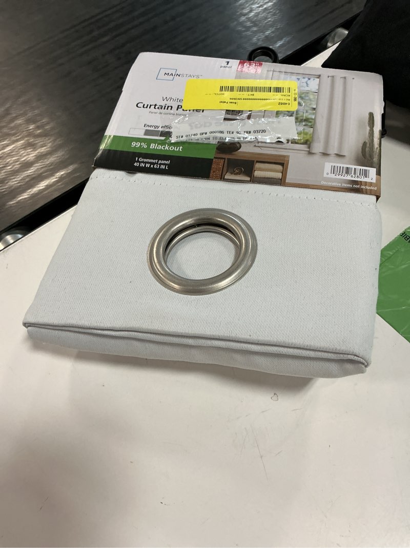 Condition photo showing Good Condition for mainstays blackout grommet single curtain panel, 40"w x 63"l, white