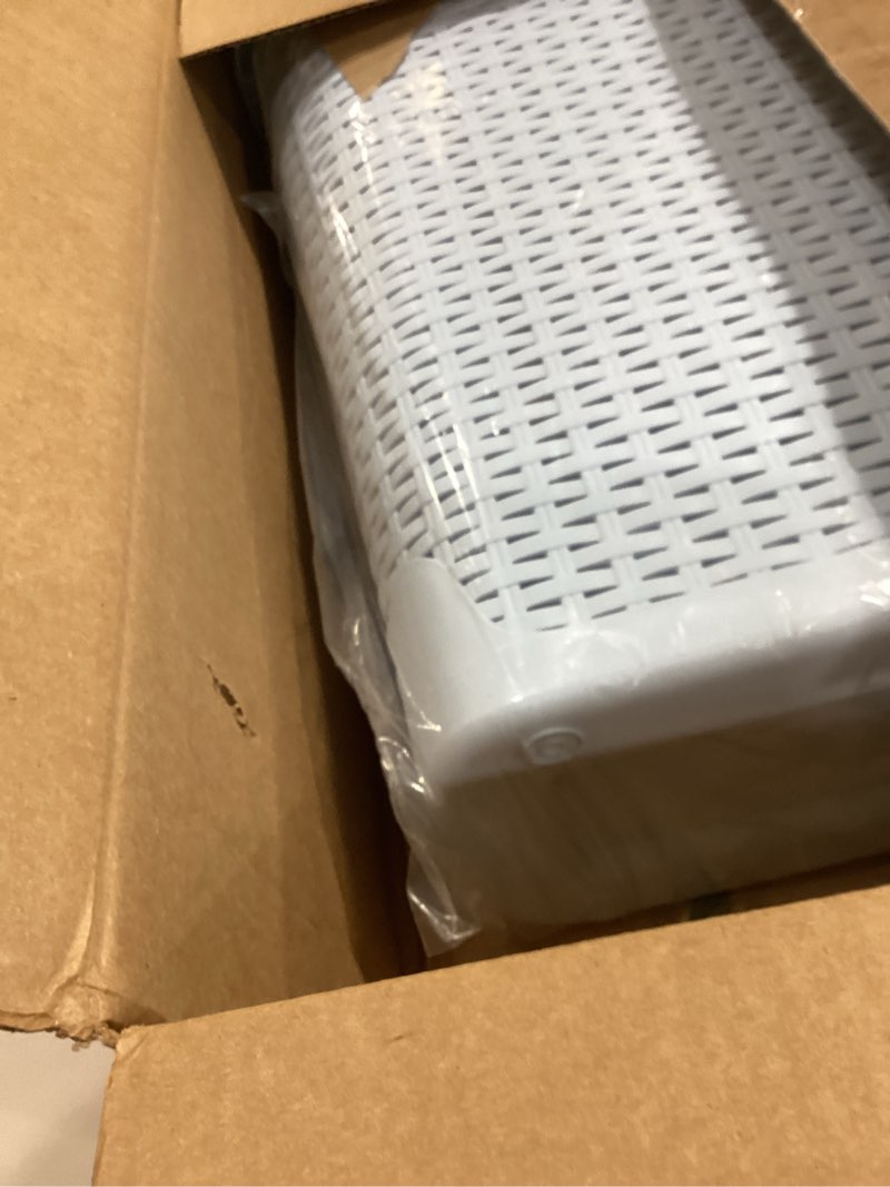 Condition photo showing Good Condition for Mind Reader Slim Laundry Hamper with Lid, 40L Clothes Basket, Premium Wicker Design, Plastic, White White Single