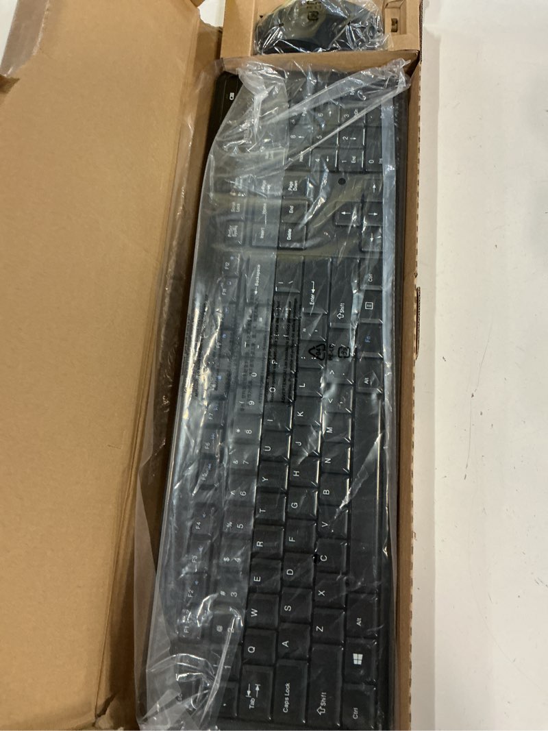 Condition photo showing New/Like New for amazon basics 2.4ghz wireless keyboard and mouse combo, quiet and compact us layout, unifying usb receiver, black