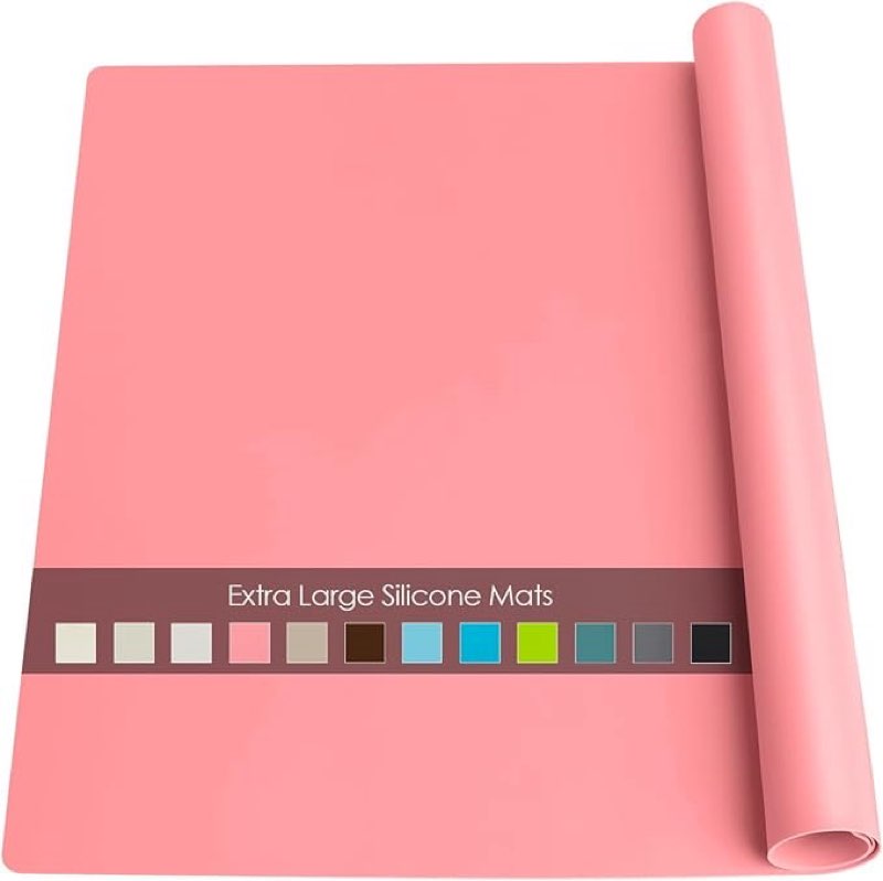 Extra Large Silicone Mats for Kitchen Counter, 27.6'' x 19.7'' Silicone Placemats for Kids, Nonstick Silicone Mat for Baking Crafts, Nonskid Heat Resistant Mat Pink Kids Placemats for Table, Pink