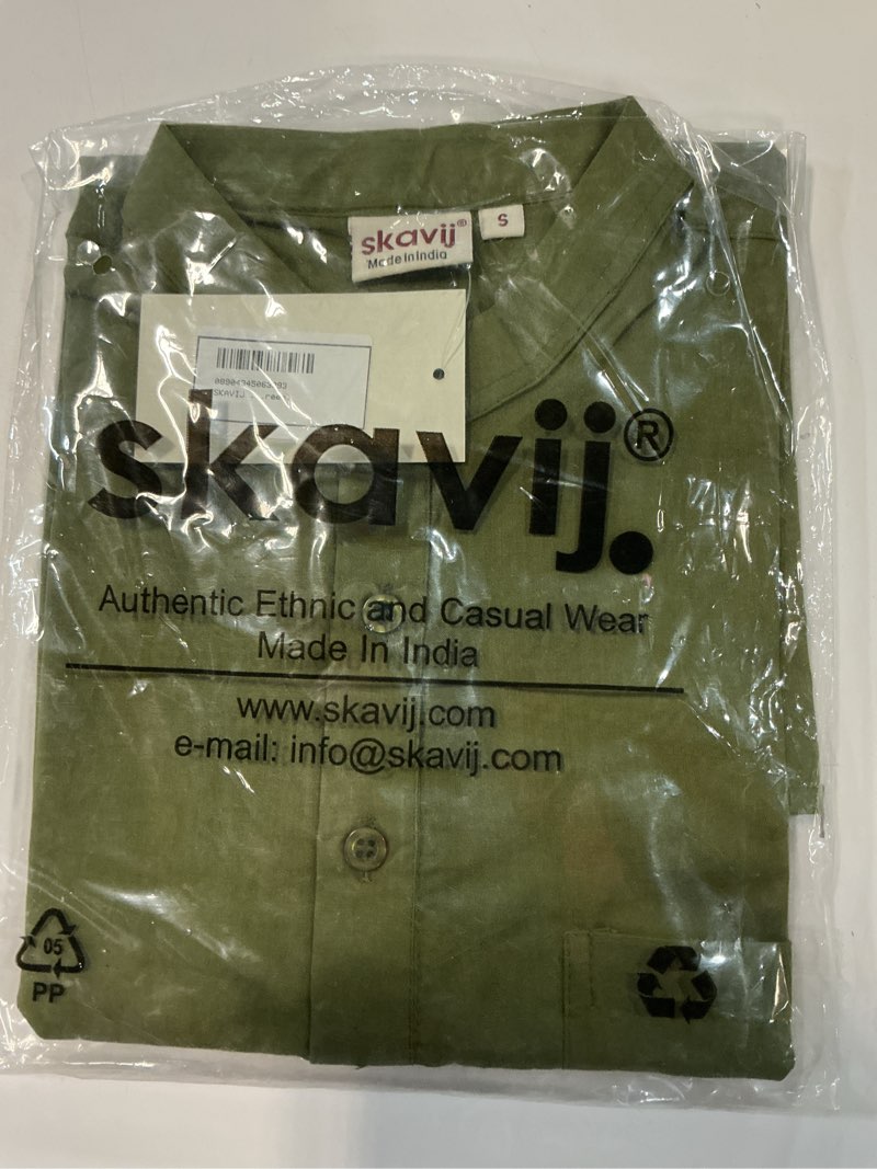 Condition photo showing New/Like New for skavij men’s pure cotton short kurta with chest pocket - solid eid & ramadan ethnic tunic small olive green. size s