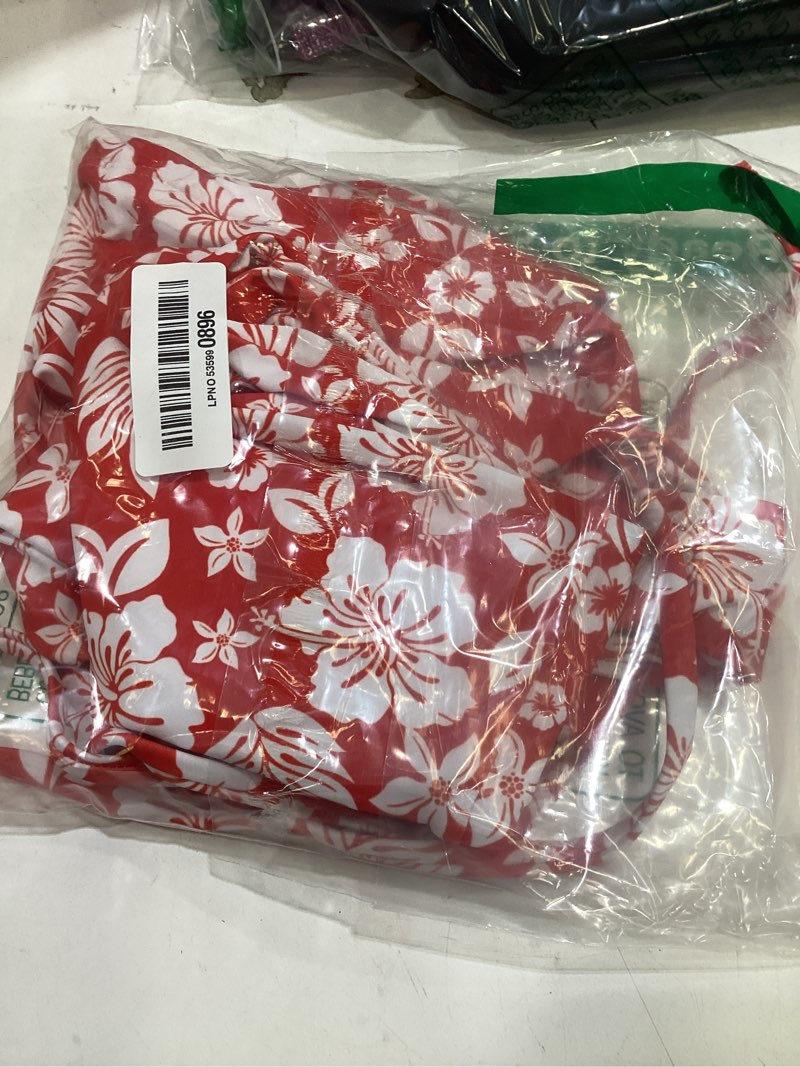 Condition photo showing Good Condition for floral & lemon print tankinis - women’s tankini swimsuits with leaves design & gingham trim red-01 small