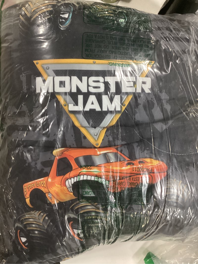 Condition photo showing New/Like New for Jay Franco Monster Jam Tracks 5 Piece Full Bed Set - Includes Comforter & Sheet Set - Bedding Features Grave Digger &,Megalodon - Super Soft Fade Resistant Microfiber (Official Monster Jam Product) Black - Monster Jam Full