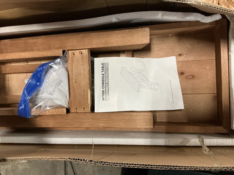 Condition photo showing As Is for wood console table